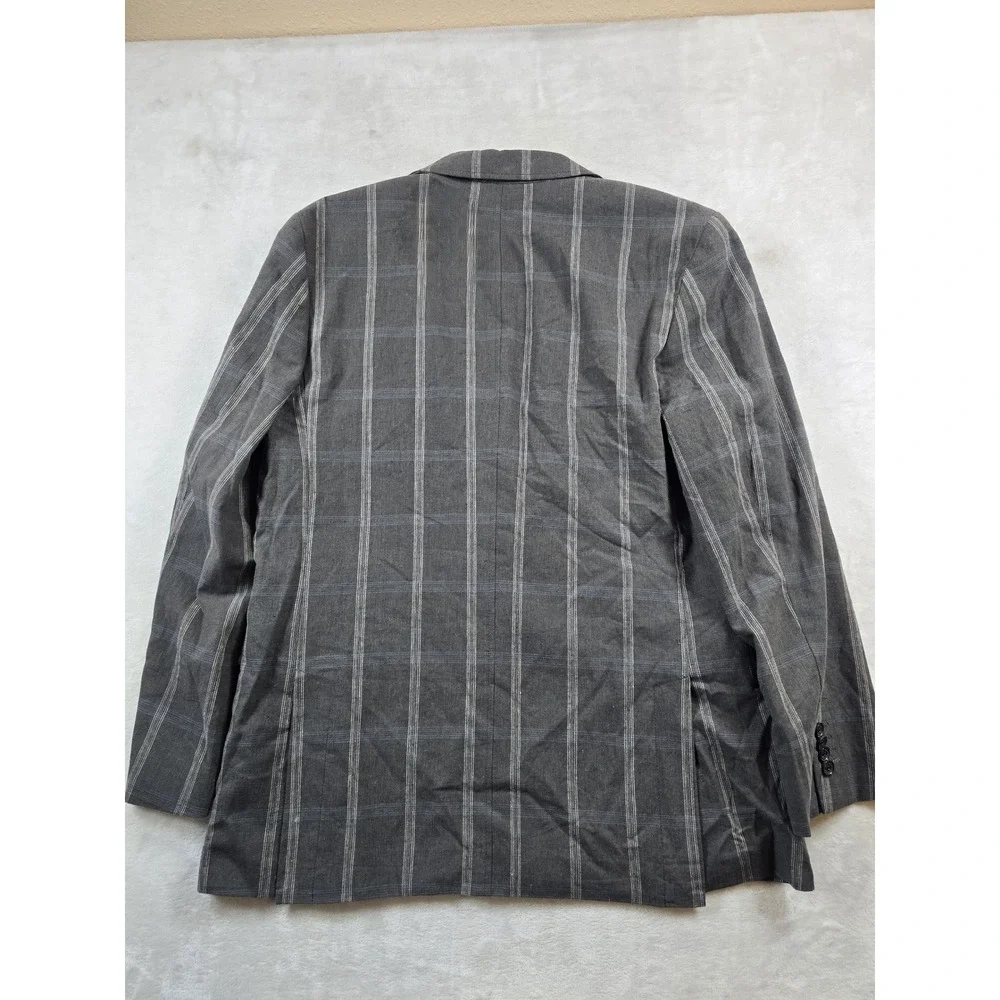 Joseph Abboud Linen Blazer Mens Large Grey Cotton Windowpane Plaid Sport Coat